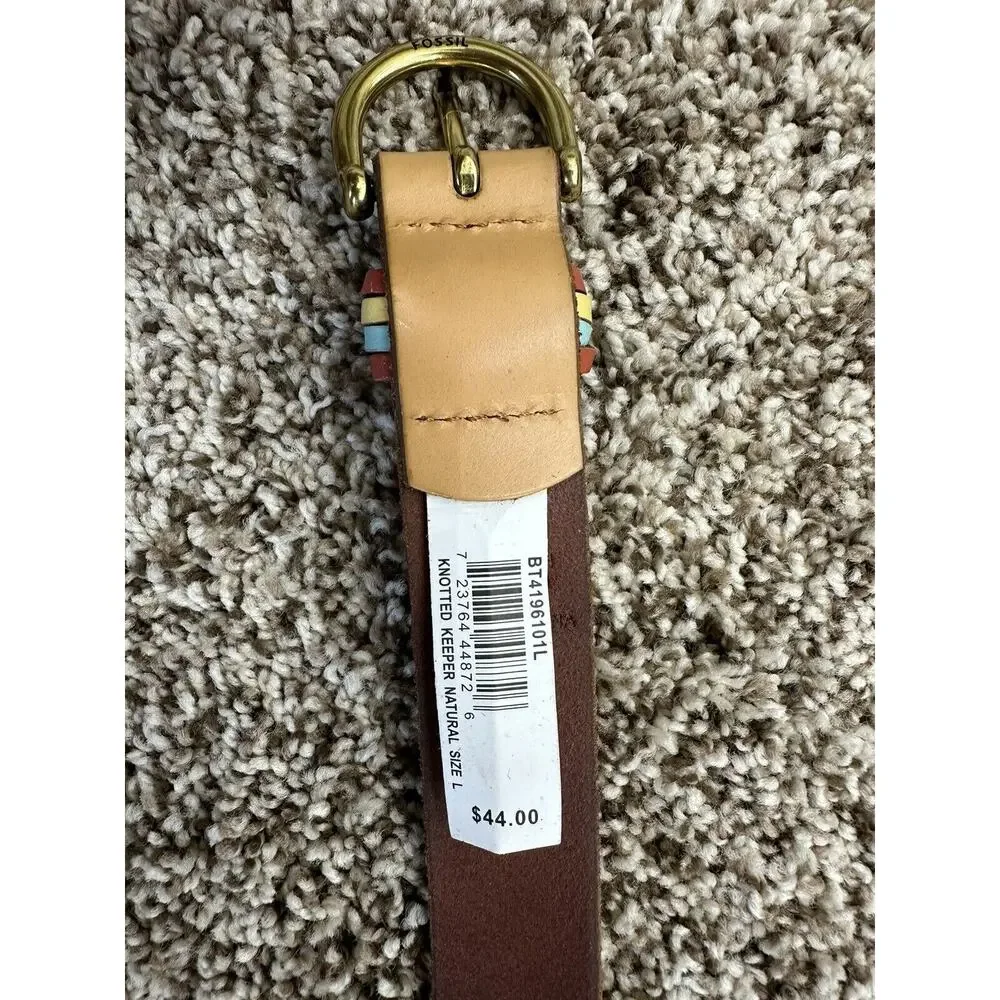 Fossil Womens Belt Vintage Genuine Leather Multicolor Knotted Keeper Belt Size L